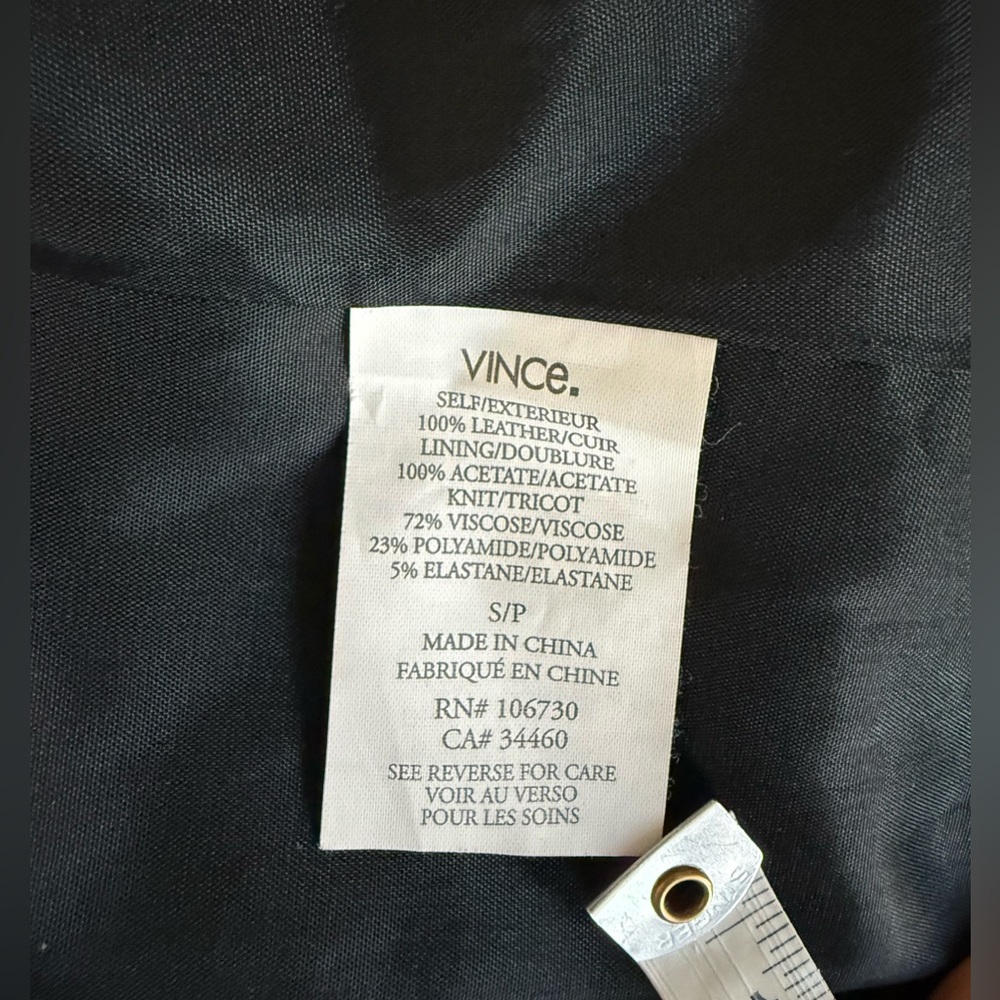 VINCE Collarless Soft Butter Leather Knit Stretch Sleeve Zip Minimalist Jacket S - Picture 10 of 11